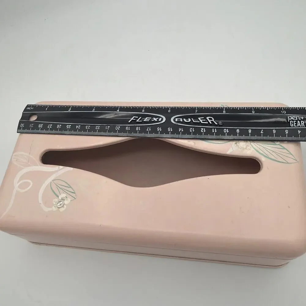 Vintage Ransburg Pink Cottage Tole Painted Metal Tissue Kleenex Box Holder MCM
